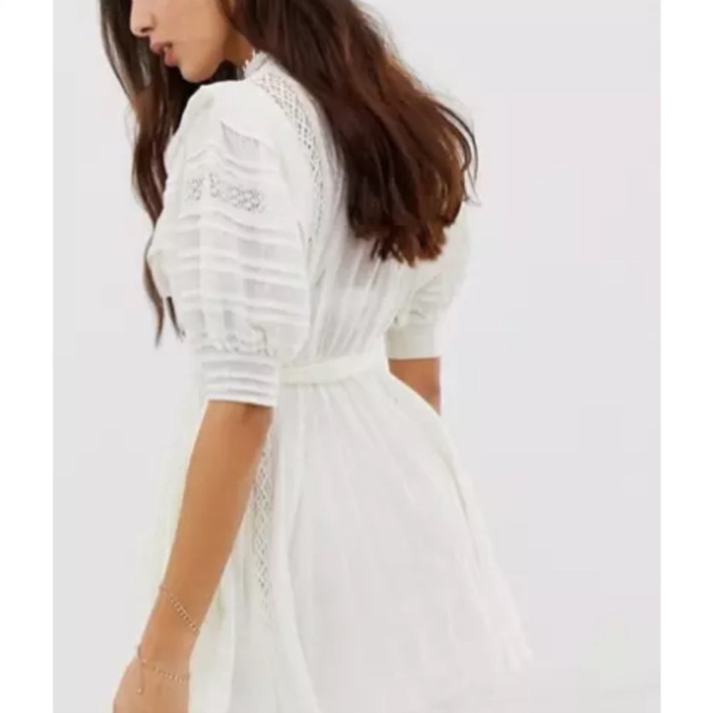 Free People White Lace boho  Dress size large belted waist - Picture 10 of 11